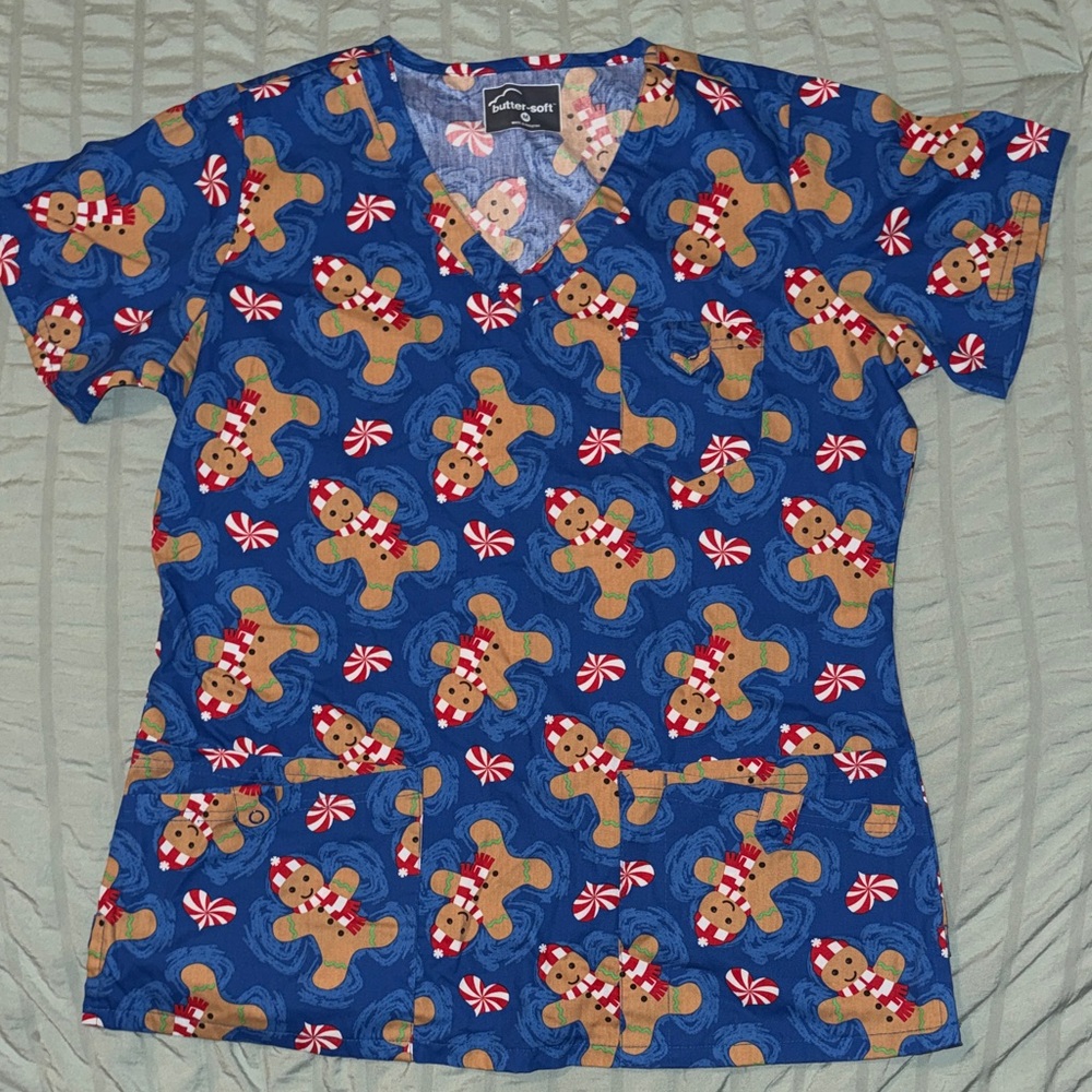Gingerbread Print Women's Scrub Top